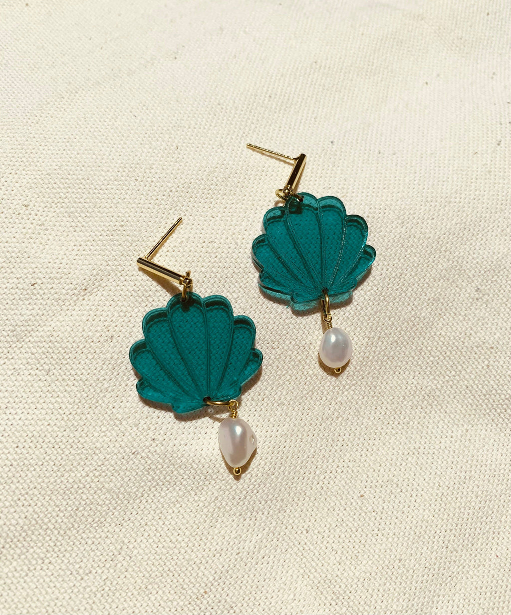 Ocean Shell Blue Earrings