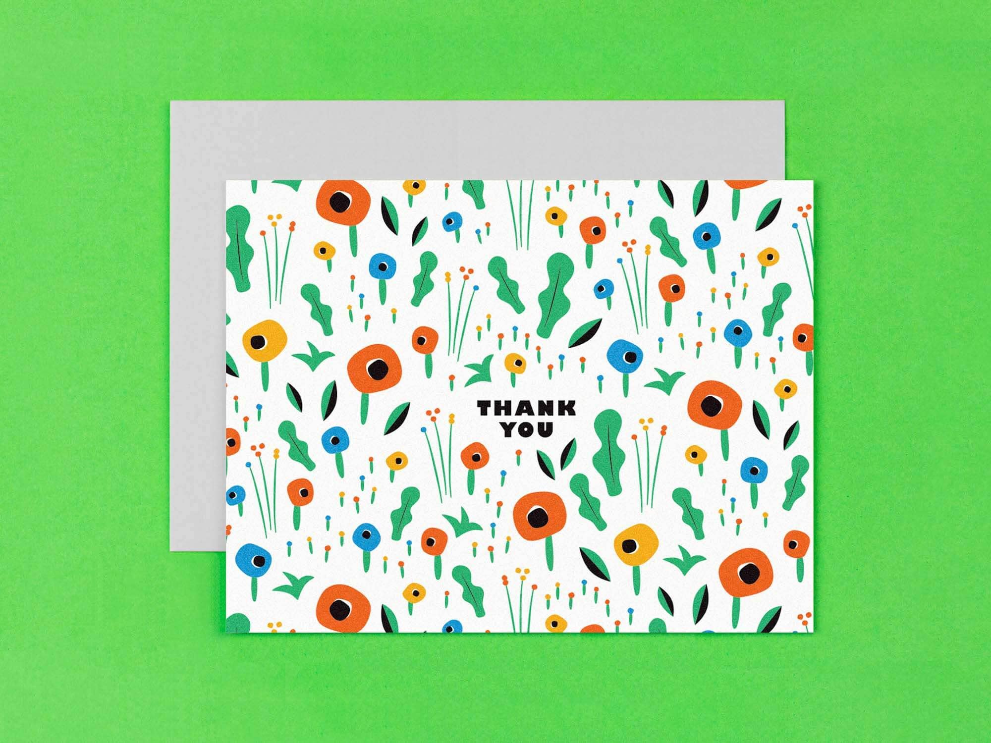 Poppy Field Floral Pattern Thank You Card