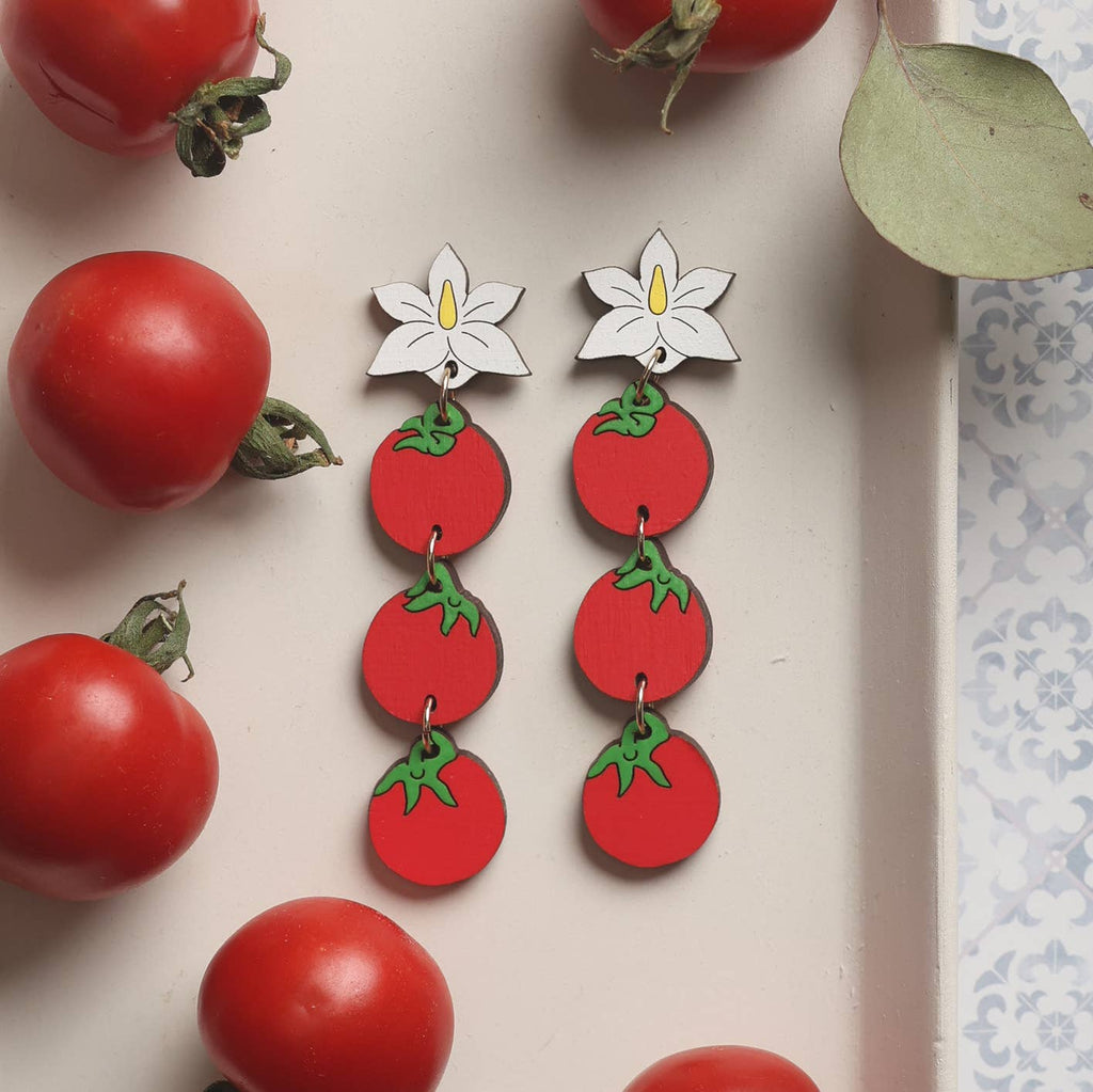 Tomato Chain Earrings - Red, White, Yellow, Summer Statement