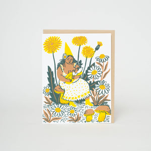 Dandelion Baby & Gnome Letterpress Greeting Card