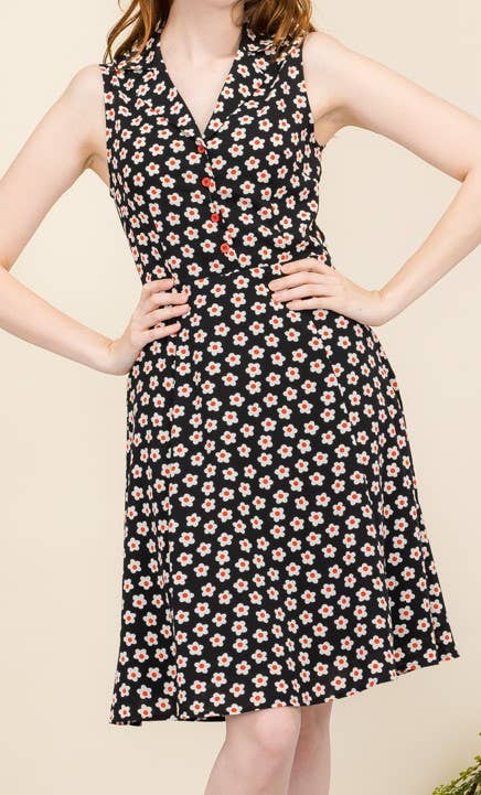 Sleeveless Button Up Floral Dress