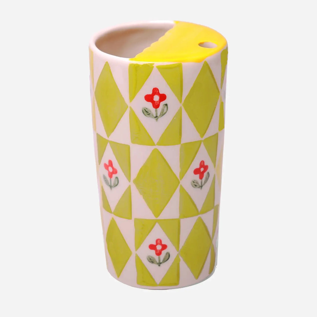 Yellow and Green Floral Ceramic Coffee Tumbler