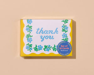 Floral Cross Stitch Letterpress Thank You Card Set (10)