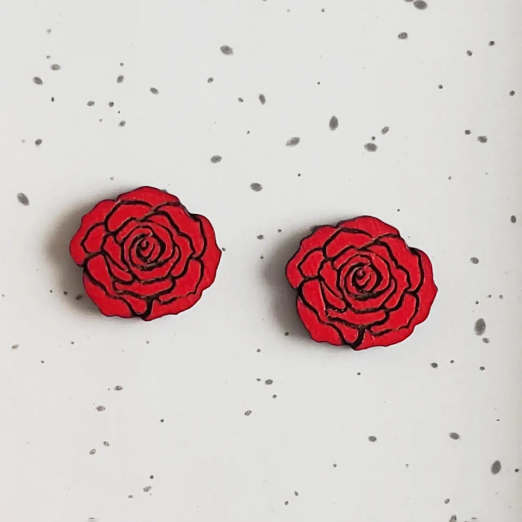 Red Rose Stud Earrings