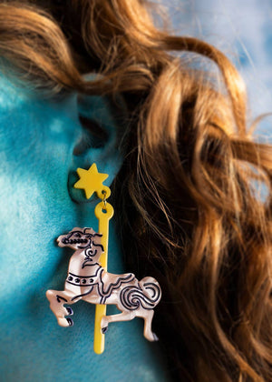Carousel Horse Pink Pony Statement Earrings