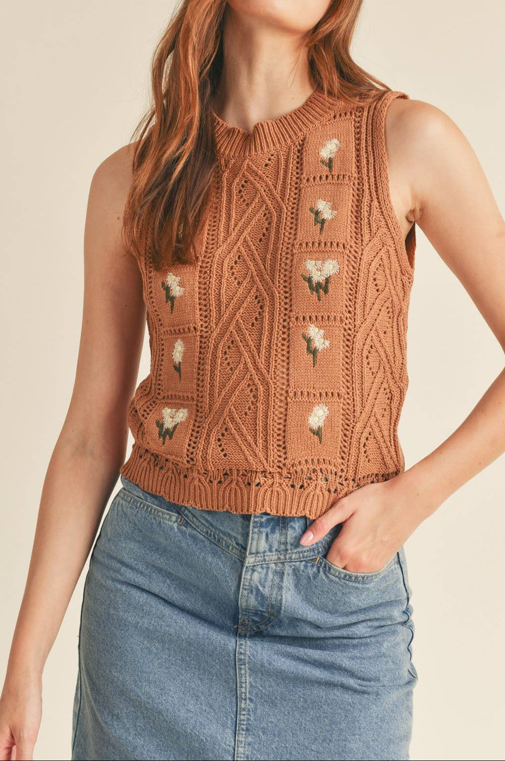 Floral Embroidery Sweater Vest