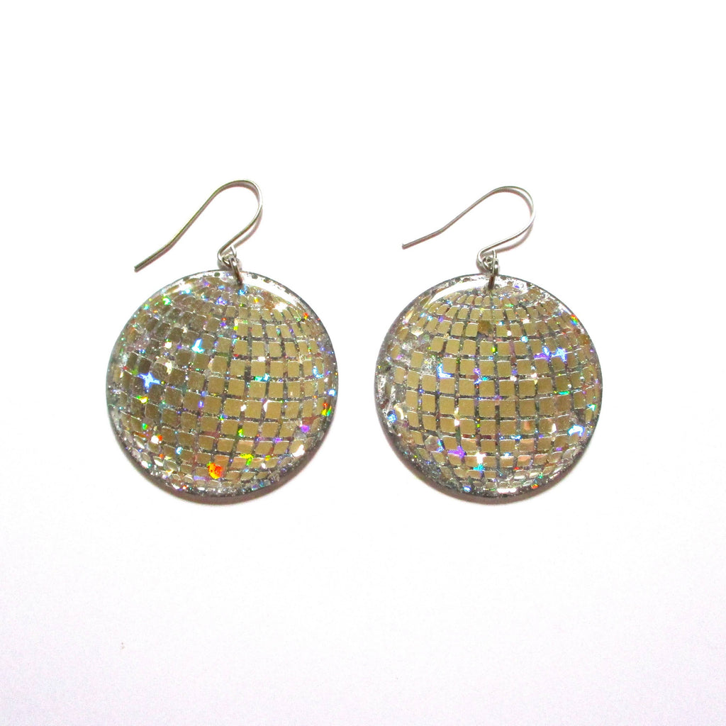 Discoball Earrings - Holographic Silver