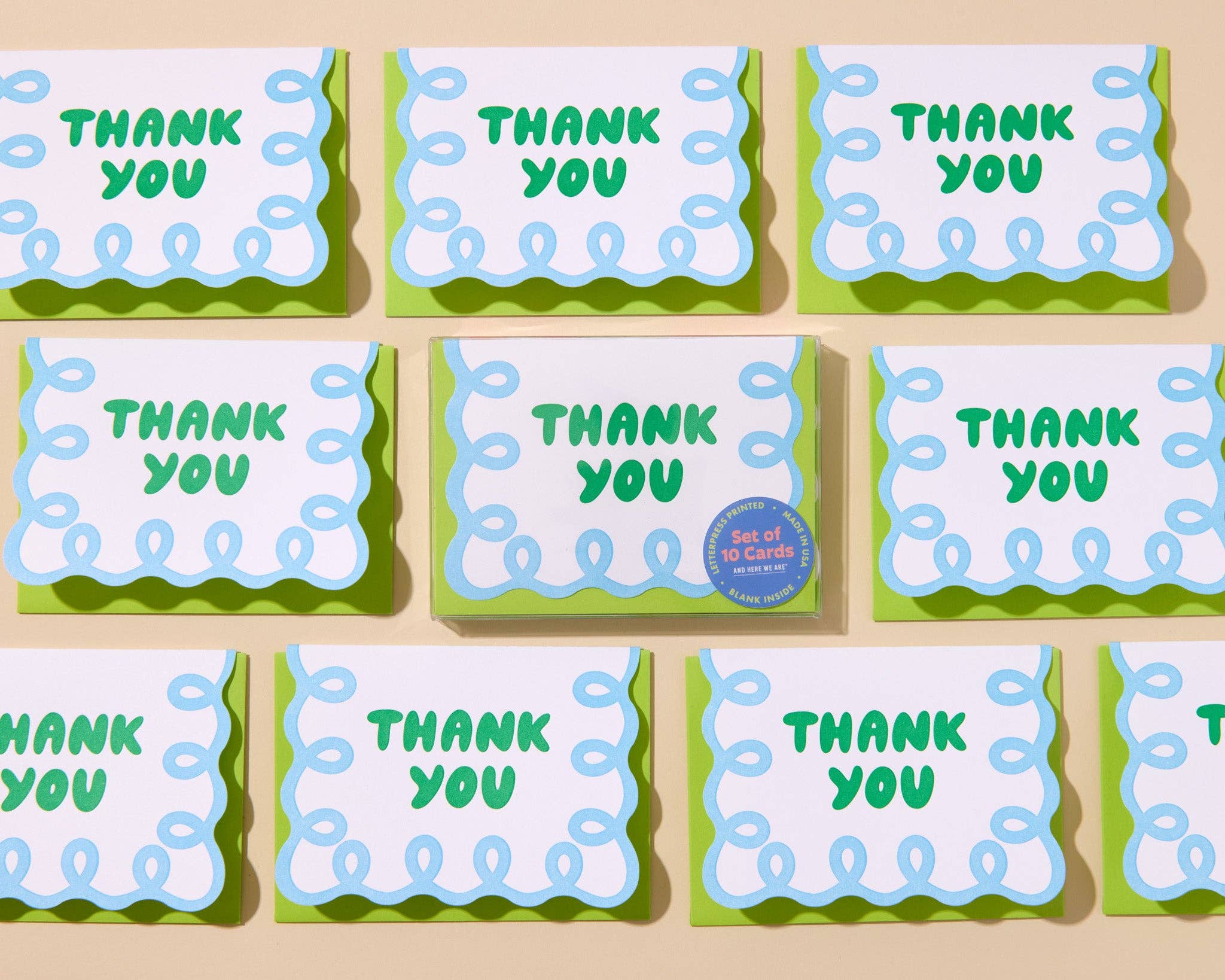 Blue/Green Coquette Thank You Card Set (10)