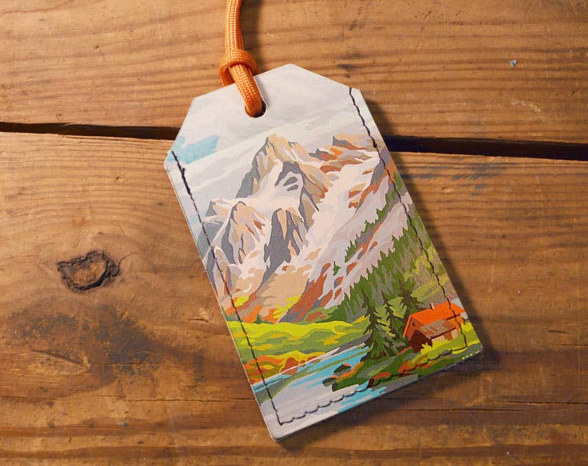 Painted Mountains Leather Luggage Tag