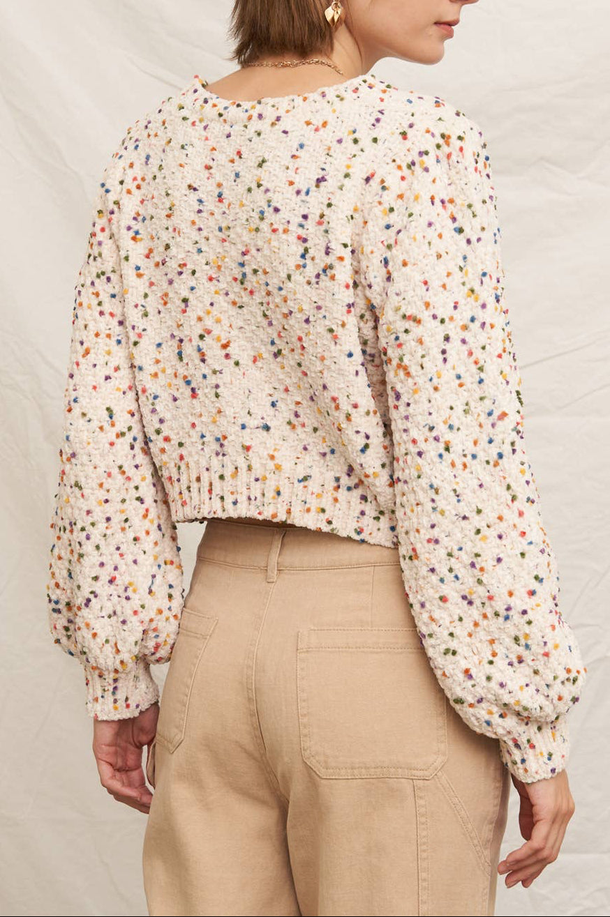 Puffed Sleeve Cropped Confetti Sweater