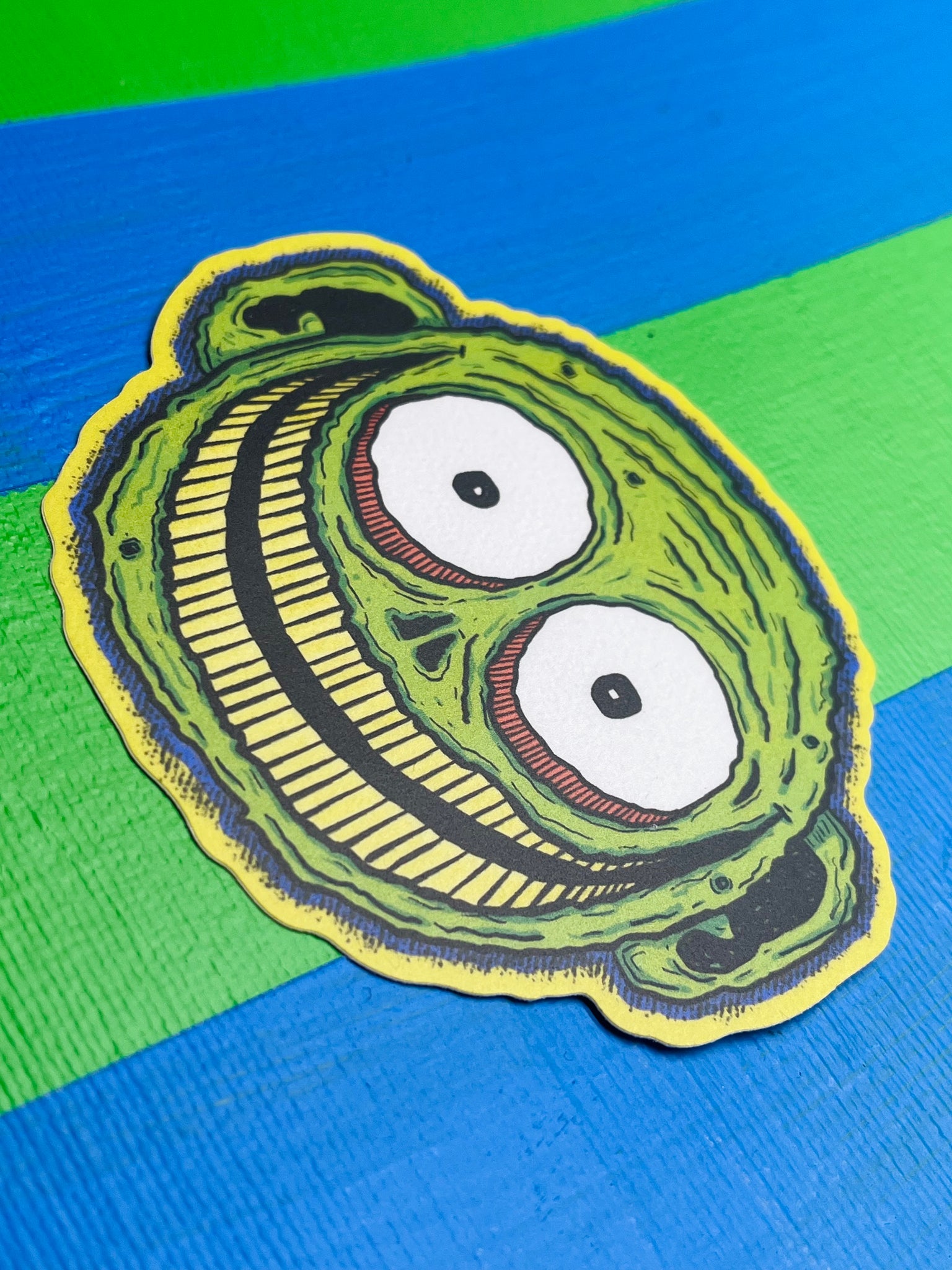 Creepy Green Faced Kid Vinyl Sticker