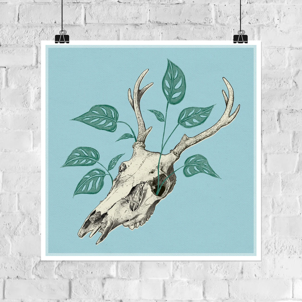 Skull and Plants 8x8in Giclee Print