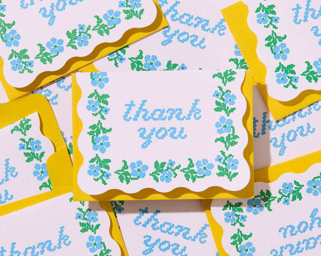Floral Cross Stitch Letterpress Thank You Card Set (10)