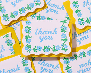 Floral Cross Stitch Letterpress Thank You Card Set (10)