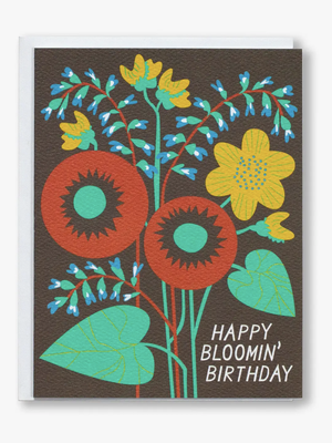 Brown Floral Happy Blooming Birthday Card