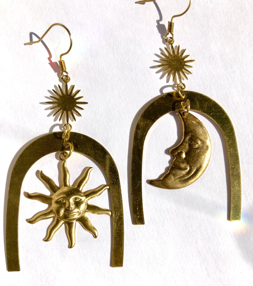 Brass Sun & Moon Arch Earrings