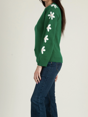 Daisy Sleeve Green Sweater