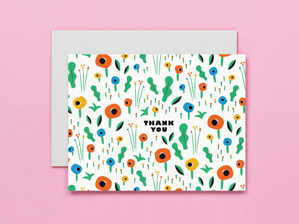 Poppy Field Floral Pattern Thank You Card