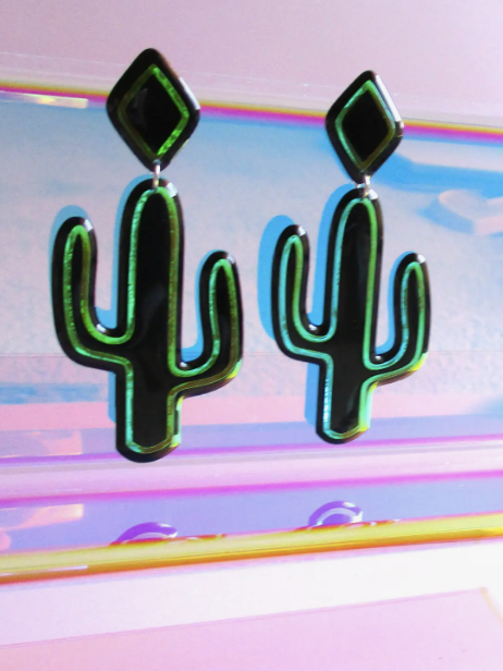 Holographic Saguaro Cactus Earrings