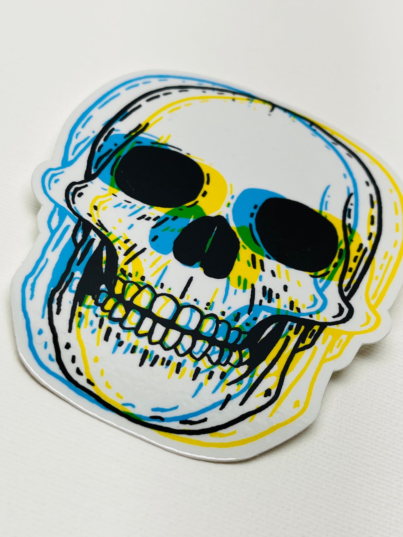 3D Skull Sticker Blue+Yellow