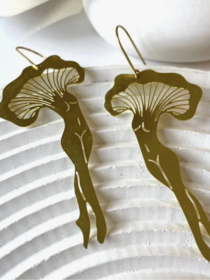 Brass Mushroom Lady Earrings