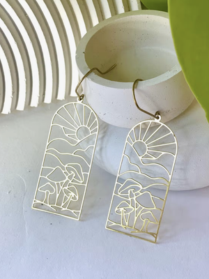 Brass Mushroom Window Earrings