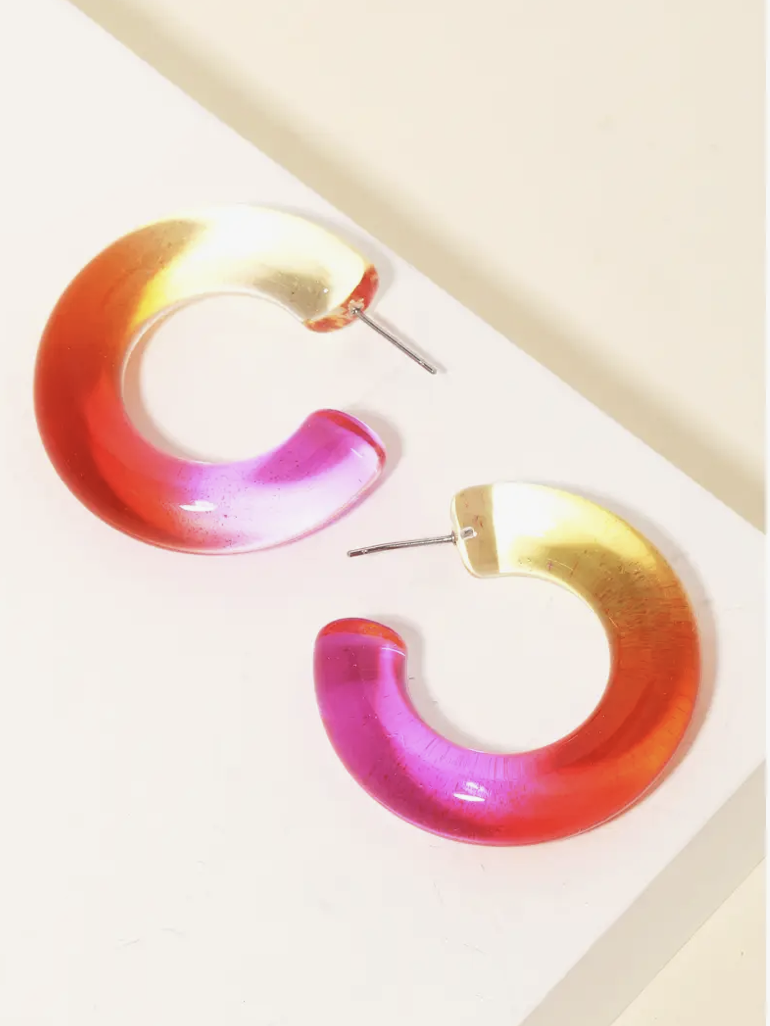 Colorful Orangey Pink Hoop Earrings
