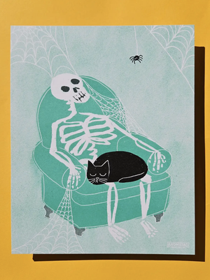 Skeleton Lap Cat Print