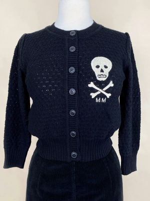 Cropped Black Cardigan Sweater with Skull