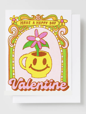 Happy Valentine's Day Smiley Face Plant Card