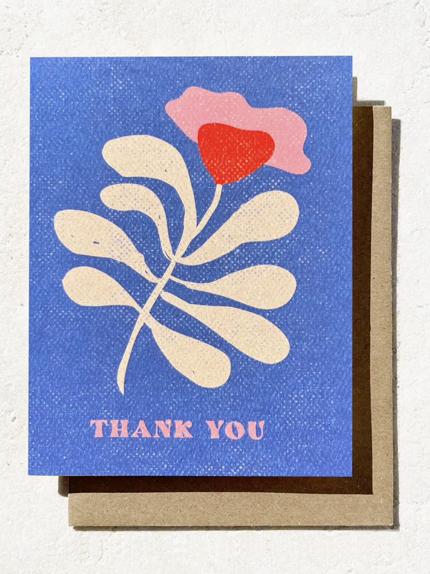 Thank You Blue Abstract Floral Card