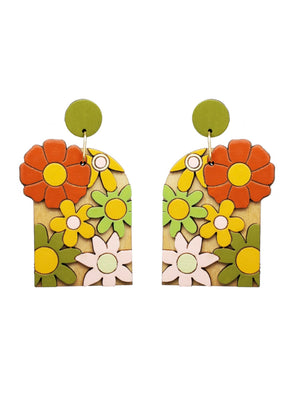 Burnt Orange Floral Arch Earrings