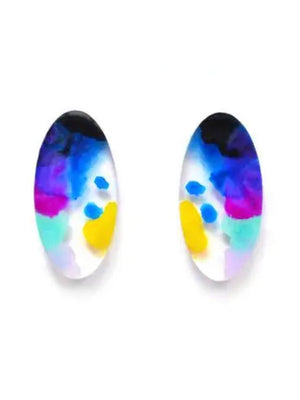 Blue and Purple Oval Stud Earrings