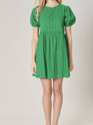 Green Eyelet Mini Dress