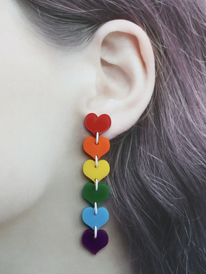 Cascading Rainbow Hearts Earrings