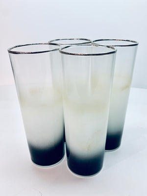 Set of 4 Vintage Black + White Frosted Highball Glasses