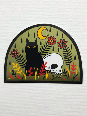 Cat and Skull Vinyl Sticker