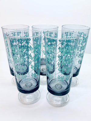 Set of 5 Blue Flower Vintage Glasses