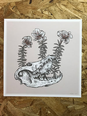 Skull and Flowers 8x8in Giclee Print