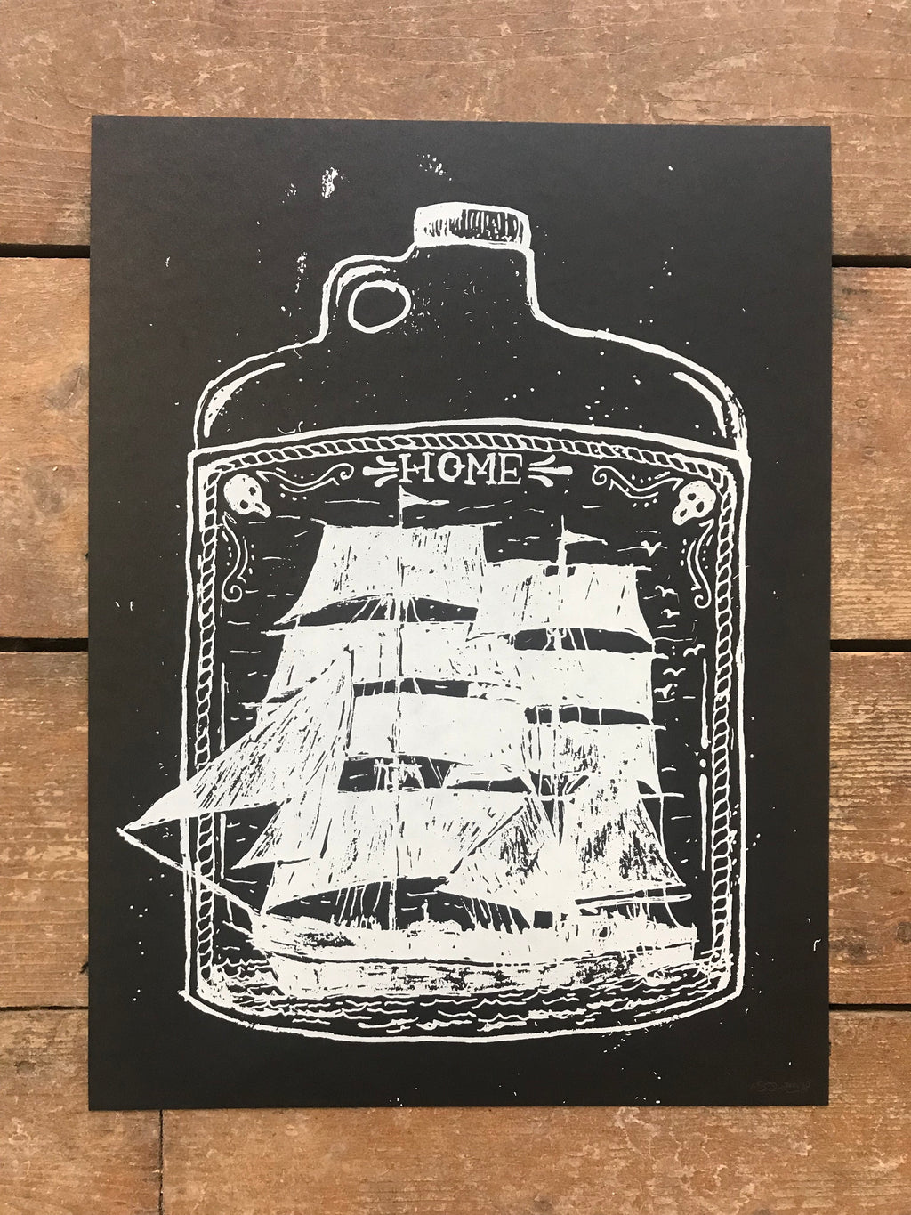 ‘Ship in a Bottle’ 12x16in. Screen Print by Kris Johnsen
