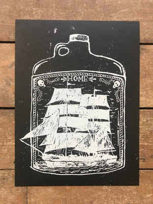 ‘Ship in a Bottle’ 12x16in. Screen Print by Kris Johnsen