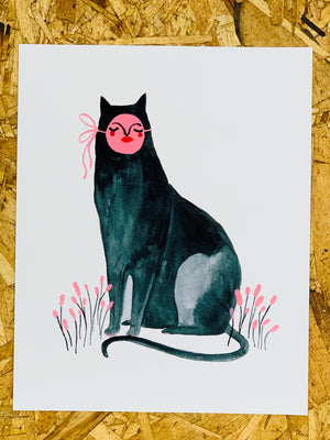 “Sitting Black Cat” 8x10in Art Print by Liz Long