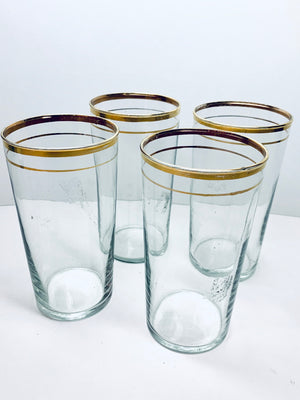 Set of 4 Gold Rim Highball Vintage Glasses