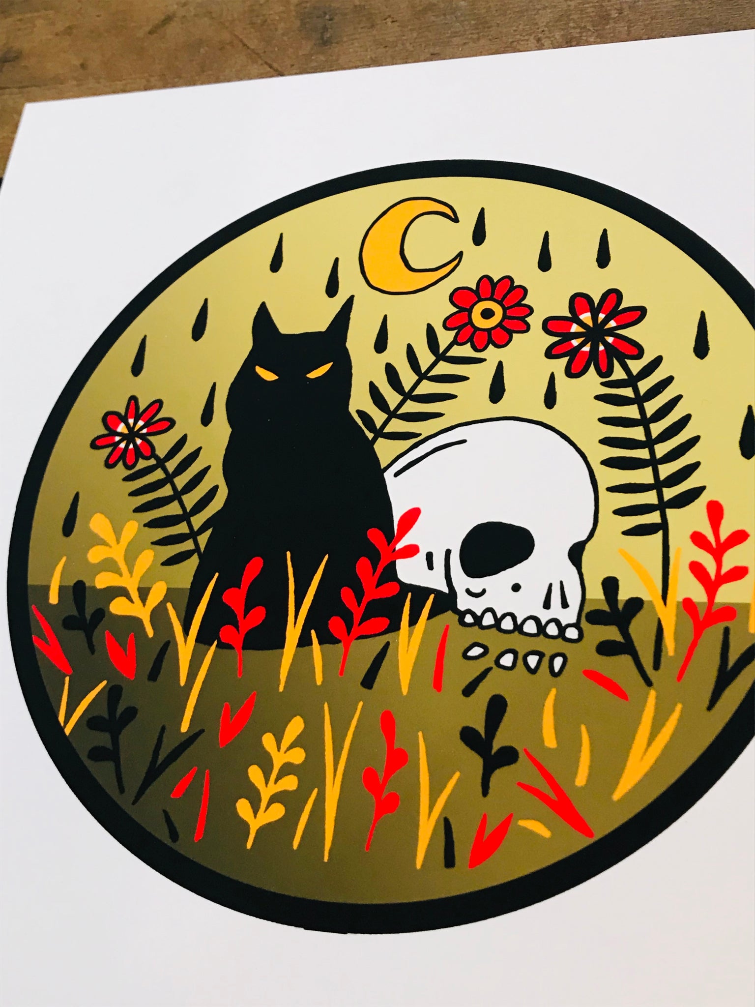 Cat and Skull 8” by 8” Giclee Print by Kris Johnsen