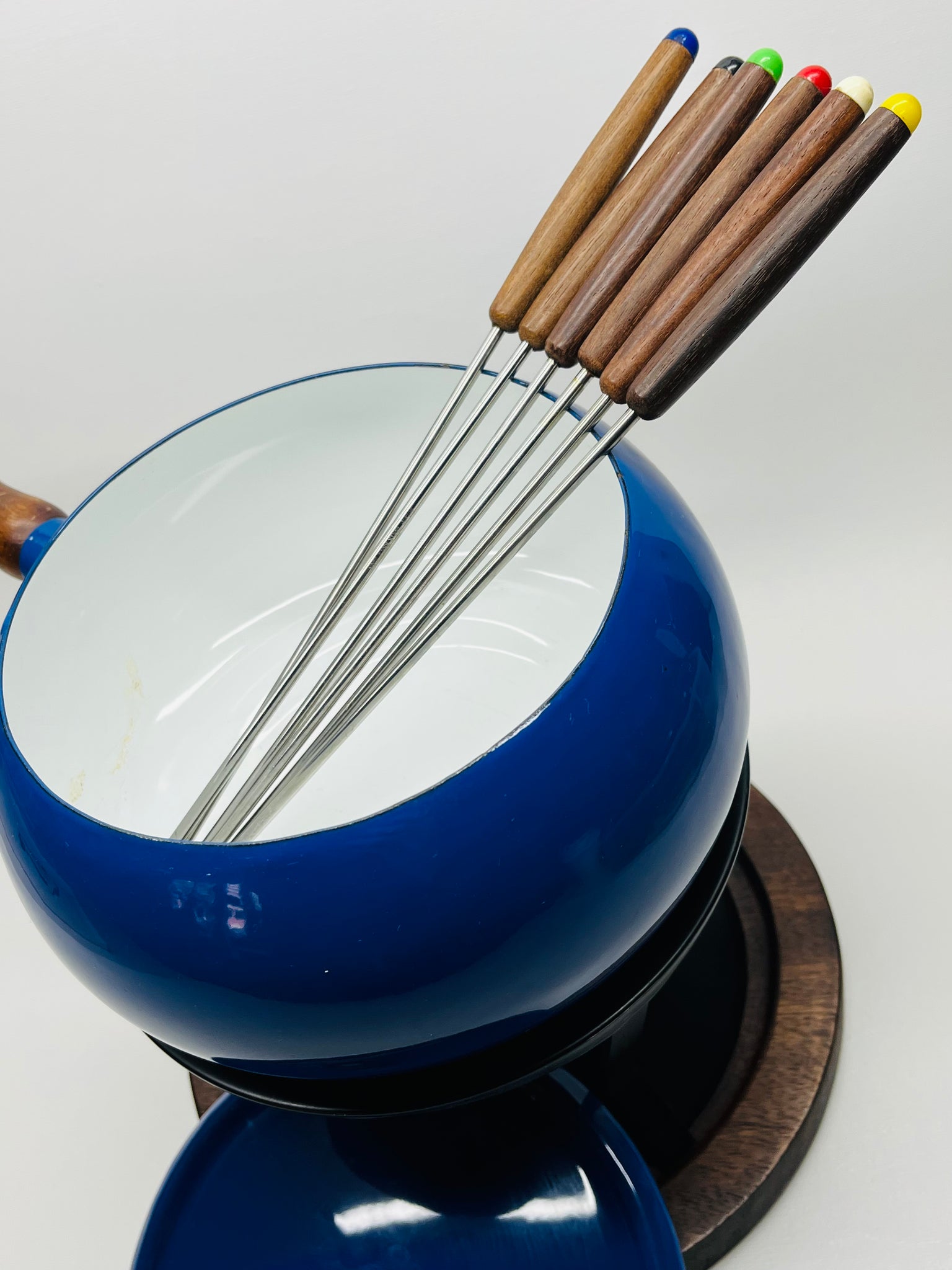Blue Fondue Pot with Forks