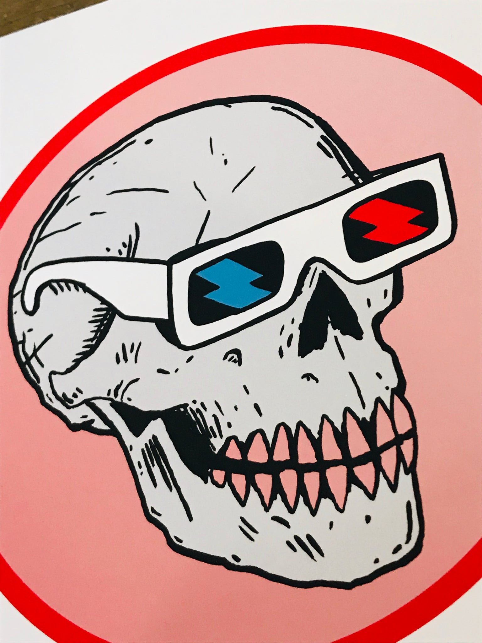 Skull with 3D Glasses 8” by 8” Giclee Print by Kris Johnsen