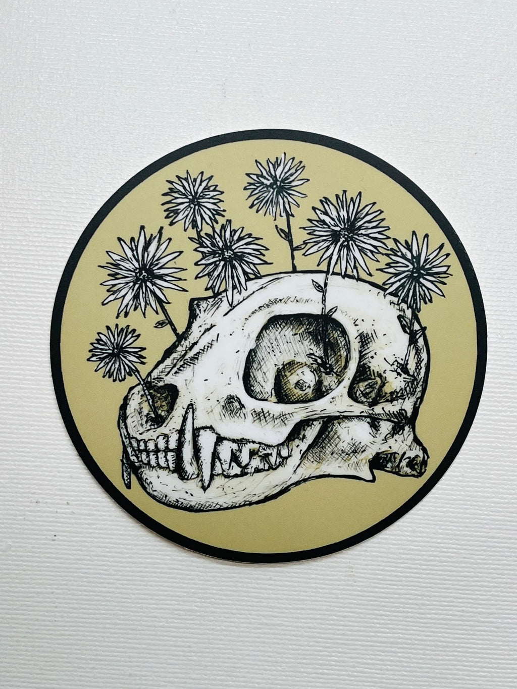 Skull and Flowers Tan Sticker