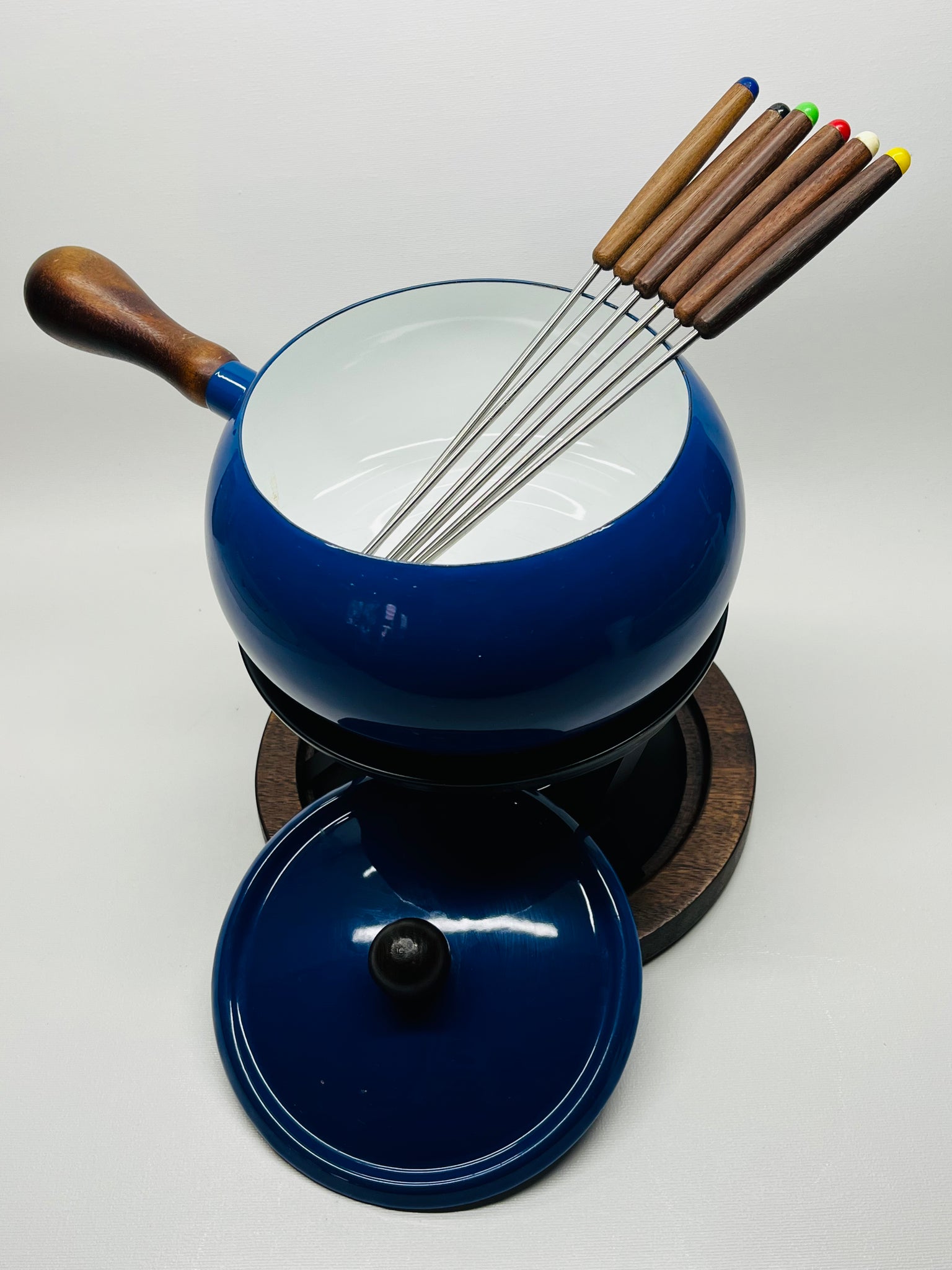 Blue Fondue Pot with Forks