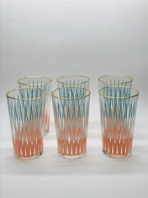 Set of 6 Pink, White & Blue Vintage Glasses