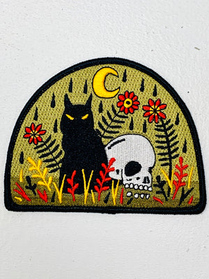 Cat and Skull Embroidered Patch